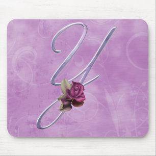 Mousepad Monograma cor-de-rosa Y dos rosas