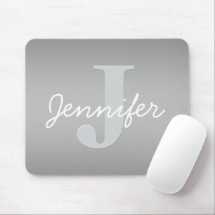 Mousepad Monograma Cursivo e Cinza Branco Cores editáveis