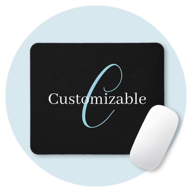 Mousepad Monograma Curto Editável Branco Azul Preto (Criador carregado)