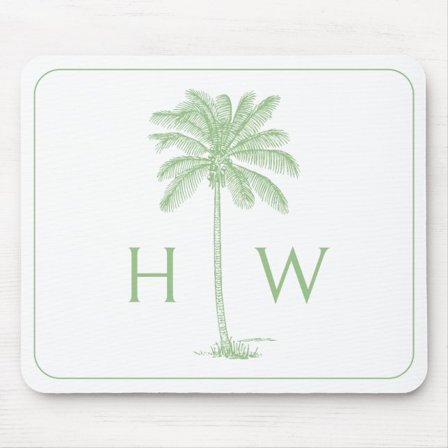 Mousepad Monograma da árvore Palmetto de Palma Verde e Bran (Frente)