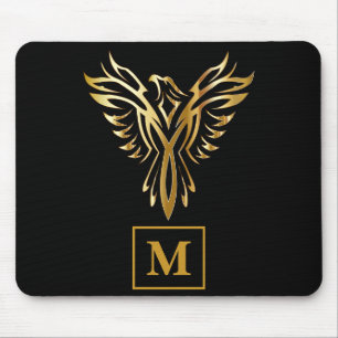 Mousepad Monograma da Ascensão de Fênix Dourada e Negra