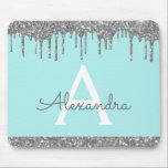 Mousepad Monograma da Brilhante Azul de Prata Moderna com G<br><div class="desc">Prata Moderna Chic e Teal Aqua Blue Modern Sparkle e Derramando Glitter Girly Monograma Nome Monograma Mousepad. Este Mousepad Elegante Chic pode ser personalizado para incluir seu primeiro nome e inicial.</div>