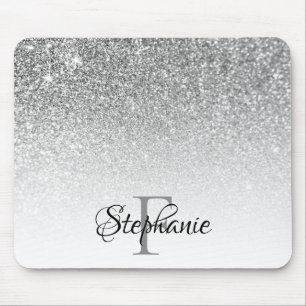 Mousepad Monograma da Cinza de prata bokeh com brilho branc
