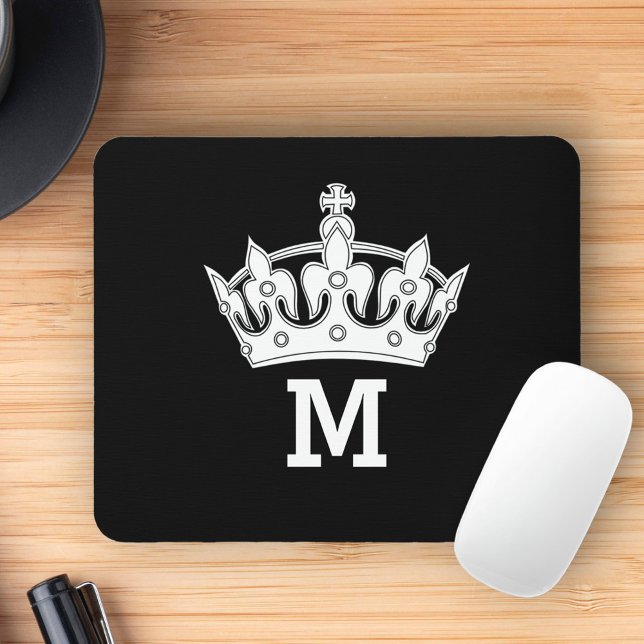 Mousepad Monograma da Coroa Branca Personalizado (Criador carregado)