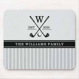 Mousepad Monograma da Família Golf Cinza Preta Branco