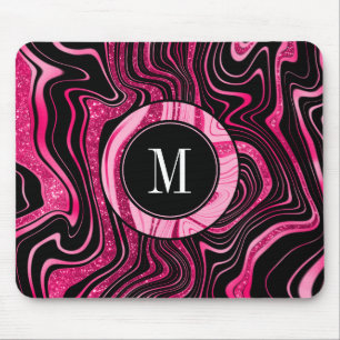 Mousepad Monograma da Glitter Glitter Preto Rosa-Quente
