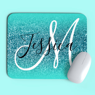 Mousepad Monograma da Glitter Teal de Borda Turquesa