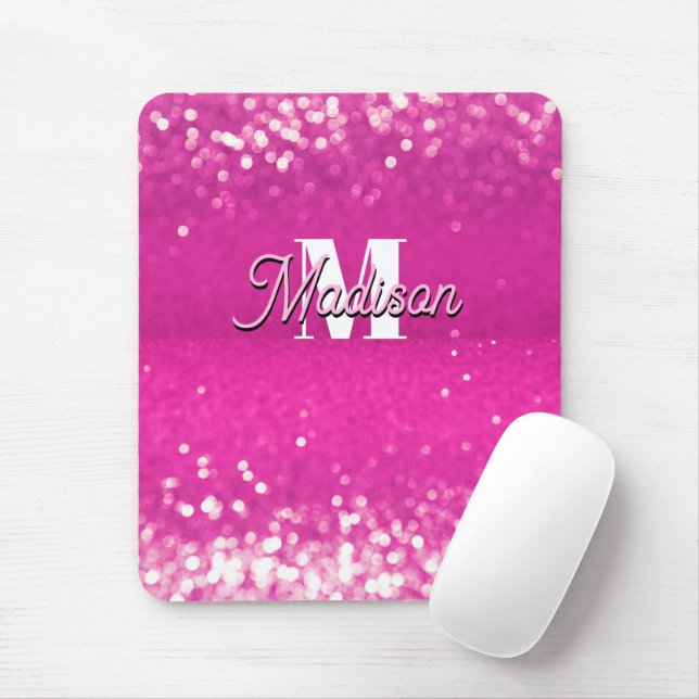 Mousepad Monograma da Lista Luminosa Rosa Quente (Com mouse)