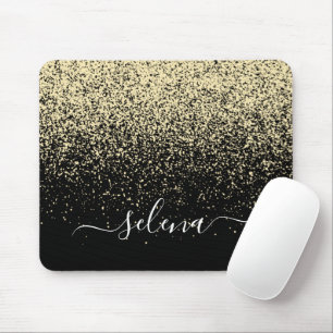 Mousepad Monograma da Menina Glitter Dourada Preta