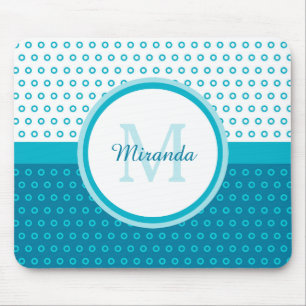 Mousepad Monograma das bolinhas do azul de turquesa da