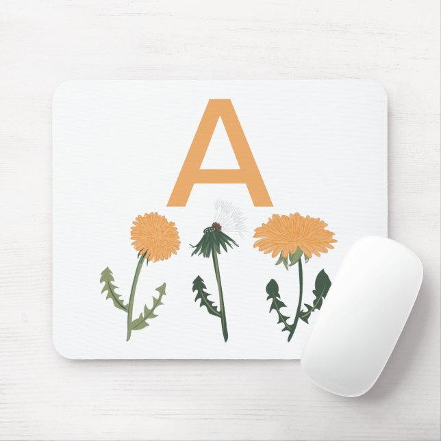 Mousepad Monograma das Flores de Dandelões Verdes Laranja V (Com mouse)