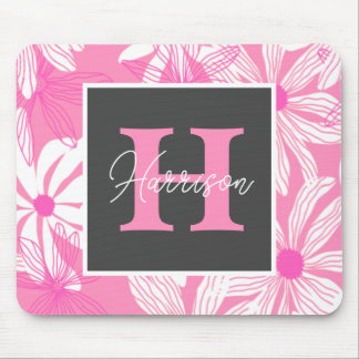 Mousepad Monograma das flores florais cor-de-rosa