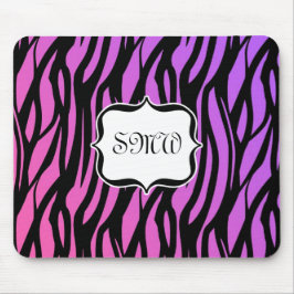Mousepad Monograma das tiras de zebra rosa/roxo quente