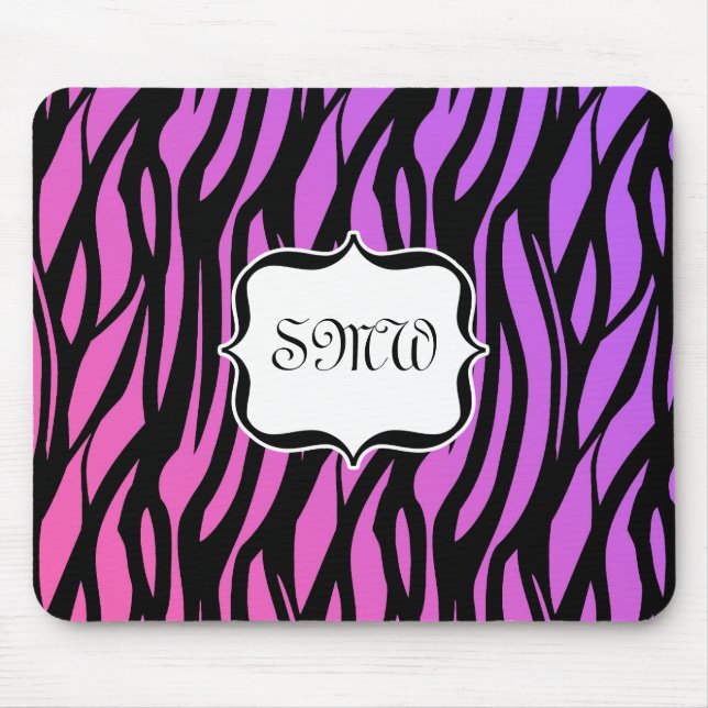 Mousepad Monograma das tiras de zebra rosa/roxo quente (Frente)