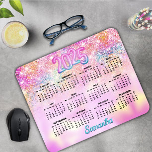 Mousepad Monograma de 2025 com brilho rosa iridescente e bo