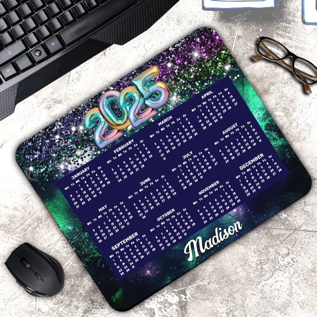 Mousepad Monograma de 2025 da luz verde-escura-escura (Criador carregado)