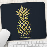 Mousepad Monograma de abacaxi Dourado marinho Azul<br><div class="desc">Placa de Mouse de Monograma de Ananás Dourada marinho Azul. Belo marinho de abacaxi tropical azul e ouro elegante.</div>