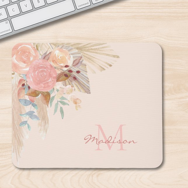 Mousepad Monograma de Aquarela Floral (Criador carregado)