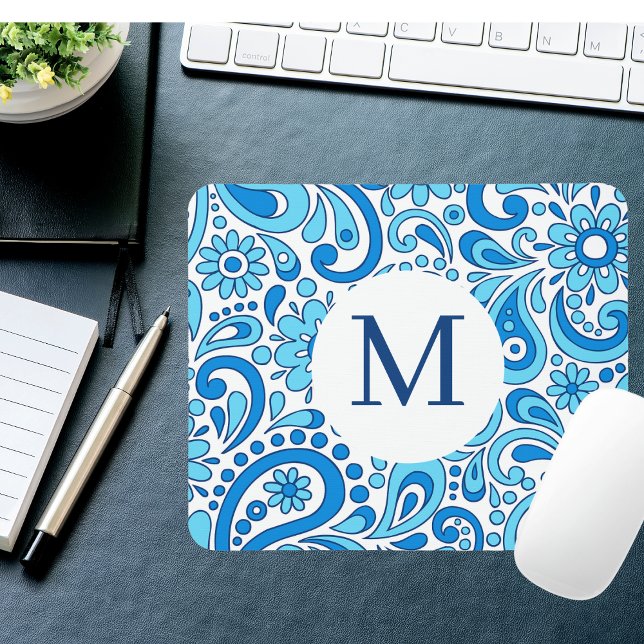 Mousepad Monograma de Azul de Paisley (Criador carregado)