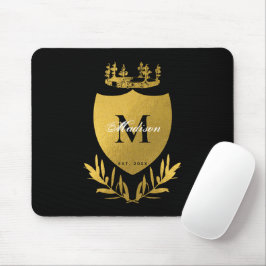 Mousepad Monograma de blindagem Real Black & Dourada