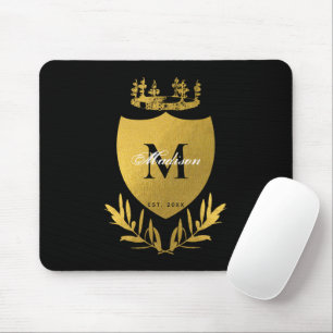 Mousepad Monograma de blindagem Real Black & Dourada