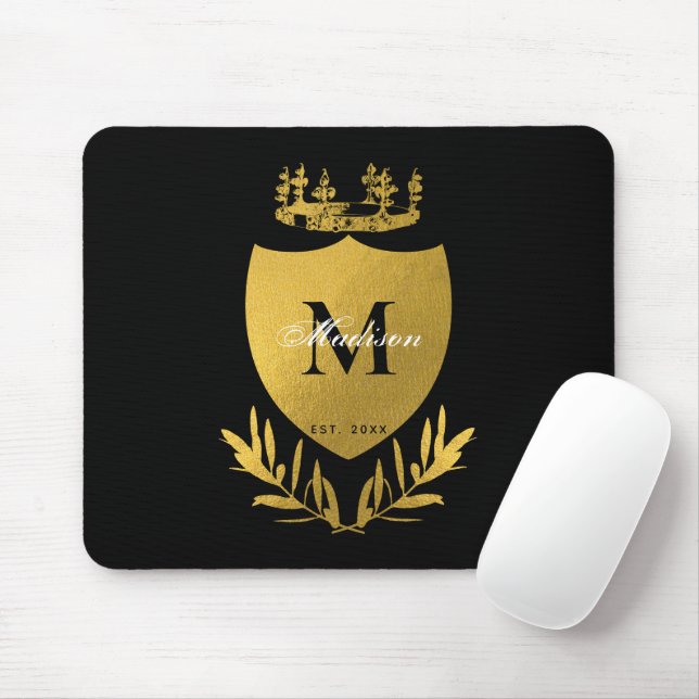 Mousepad Monograma de blindagem Real Black & Dourada (Com mouse)
