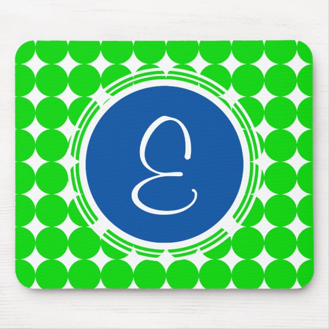 Mousepad Monograma de Bolinhas Azul e Verde (Frente)