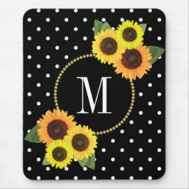 Mousepad Monograma de Bolinhas Florais Anticas de Preto Clá