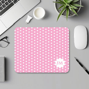 Mousepad Monograma de Bolinhas rosa e branca