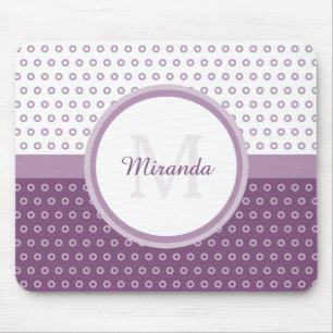 Mousepad Monograma de Bolinhas Roxo e Branco com Nome