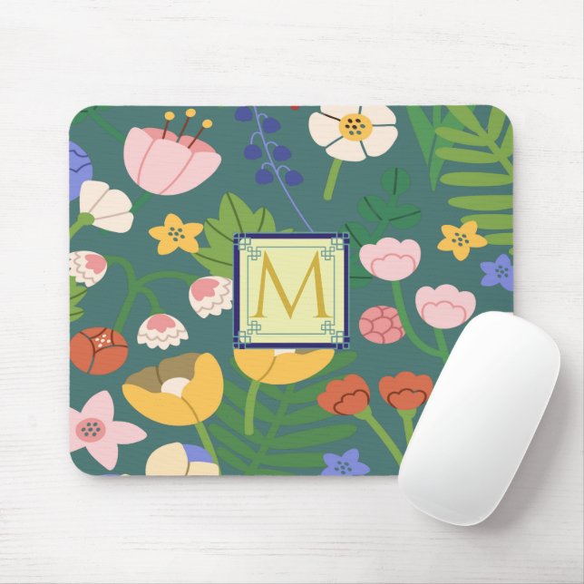 Mousepad Monograma de Botânica primavera (Com mouse)