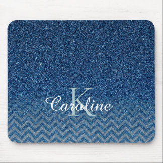 Mousepad Monograma de brilho brilhante azul Elegante person