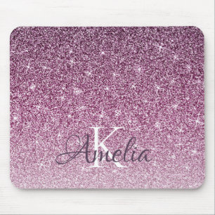 Mousepad Monograma de brilho repicante roxo personalizado