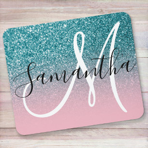 Mousepad Monograma de Brilho Rosa e Teal