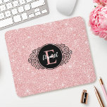 Mousepad Monograma de brilho rosado<br><div class="desc">Este monograma fofo de mouse tem um monograma rosa e branco sobre um lindo fundo brilhante rosa. Personalize o mouse pad com o nome de sua escolha. Tão divertido para as raparigas regressarem aos suprimentos escolares. Projetado para você pelo Blackberry Boulevard.</div>
