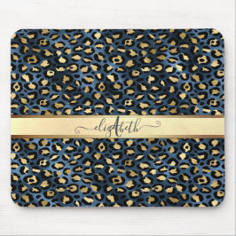 Mousepad Monograma de Bronze Preto-Padrão-Leopardo