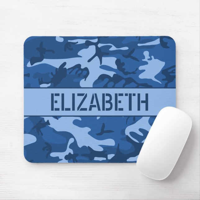 Mousepad Monograma de Camuflagem Azul (Com mouse)