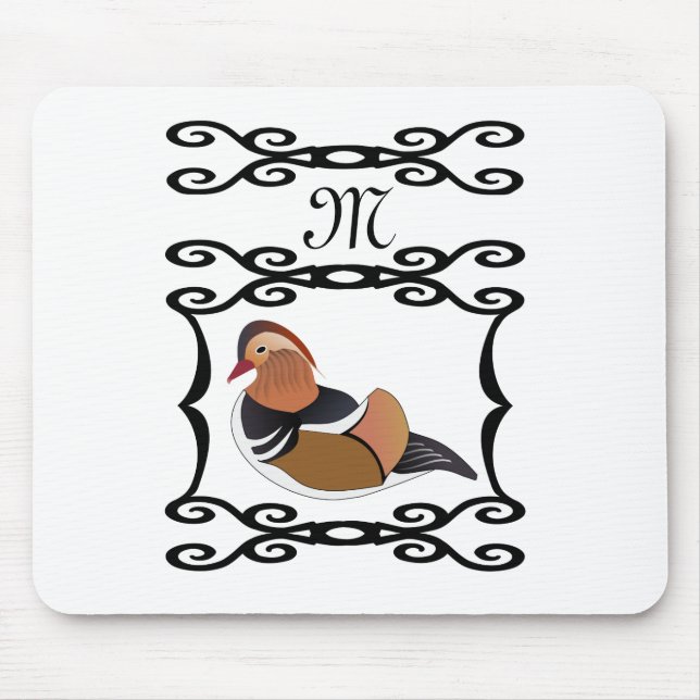 Mousepad Monograma de Cartoon de Pato Mandarim Adorável (Frente)