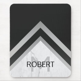 Mousepad Monograma de Chevron Preto Marble Elegante
