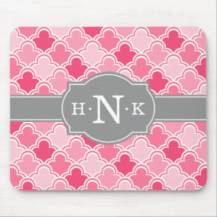 Mousepad Monograma de Cinza de Padrão de Caligrafia Rosa Gi