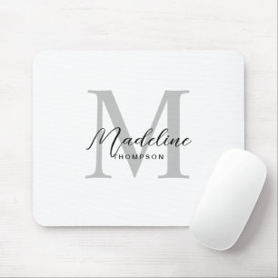 Mousepad Monograma de Cinzas Brancas de Script Preto Minima