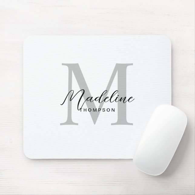 Mousepad Monograma de Cinzas Brancas de Script Preto Minima (Com mouse)