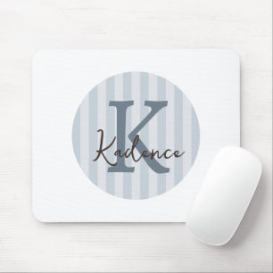 Mousepad Monograma de Círculo Listrado Azul Personalizado