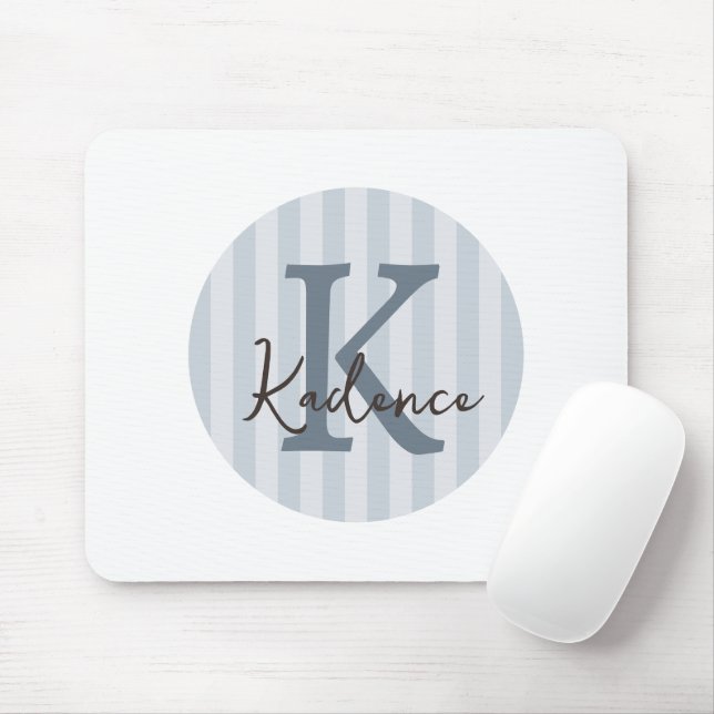 Mousepad Monograma de Círculo Listrado Azul Personalizado (Com mouse)