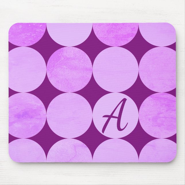 Mousepad Monograma de círculos violeta, magenta púrpura e r (Frente)