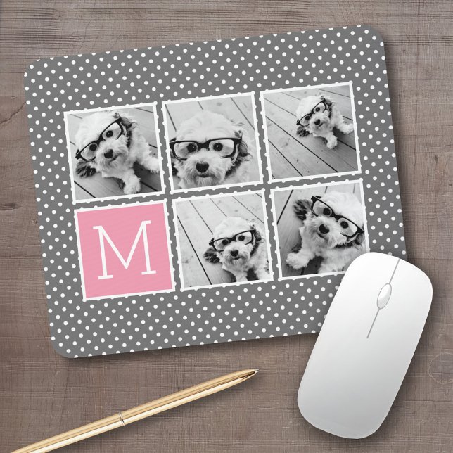 Mousepad Monograma de Colagem de Fotografias com cinza e In (Personalized mousepad - add your photos and custom text)