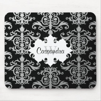Mousepad Monograma de cor damasco elegante