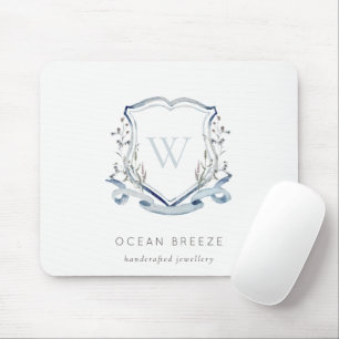 Mousepad Monograma de Crest Crest de Flores Selvagem Azul P