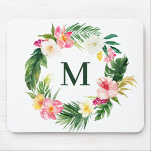 Mousepad Monograma de cupão tropical de aquarela