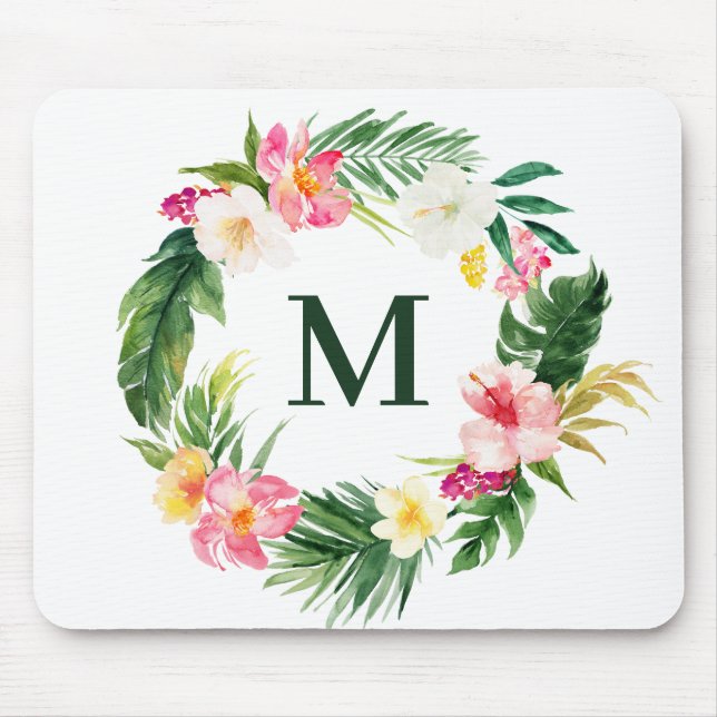 Mousepad Monograma de cupão tropical de aquarela (Frente)